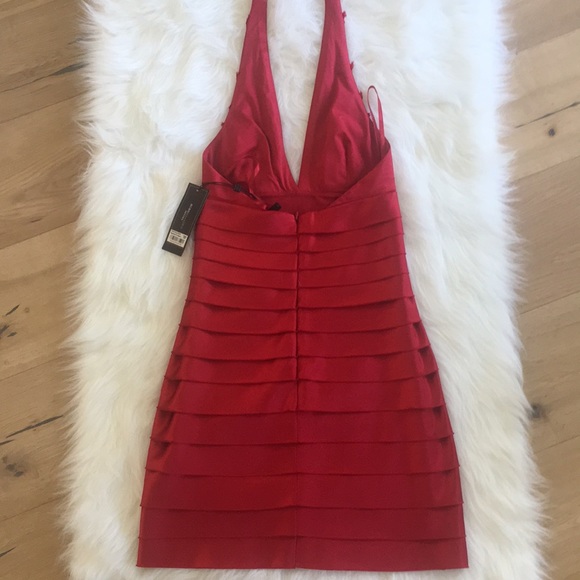 BCBG Maxazria Bodycon Raw Edge Stripe Halter Dress - Picture 6 of 8